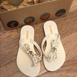 Mini Melissa Girls' Cream Star Bow Jelly Flip Flops